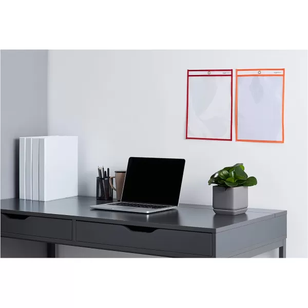 imageAmazon Basics Heavy Duty Dry Erase Ticket Holder Pockets with Clear Plastic Film and Multicolored Fabric Edge 85quot X 11quot Pack of 25