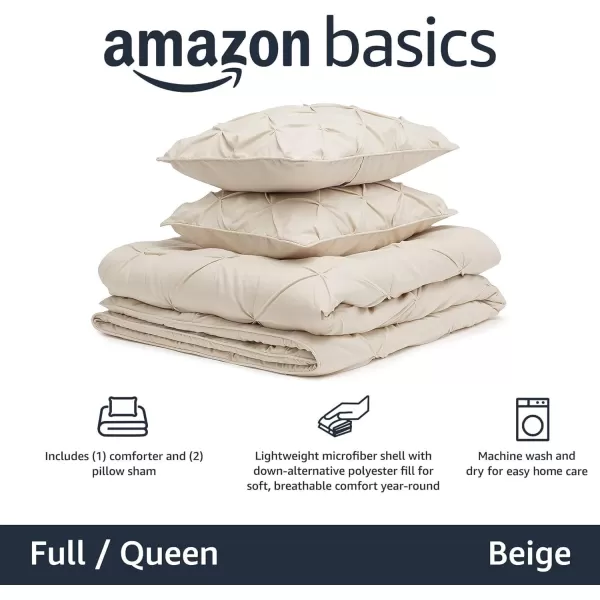 imageAmazon Basics King Size Comforter Sets AllSeason DownAlternative 3Piece Bedding Set Pinch Pleat Design Bright WhiteBeige
