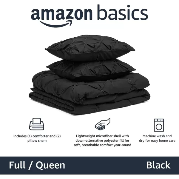imageAmazon Basics King Size Comforter Sets AllSeason DownAlternative 3Piece Bedding Set Pinch Pleat Design Bright WhiteBlack