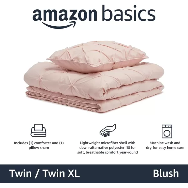 imageAmazon Basics King Size Comforter Sets AllSeason DownAlternative 3Piece Bedding Set Pinch Pleat Design Bright WhiteBlush