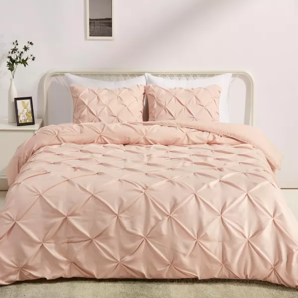 imageAmazon Basics King Size Comforter Sets AllSeason DownAlternative 3Piece Bedding Set Pinch Pleat Design Bright WhiteBlush