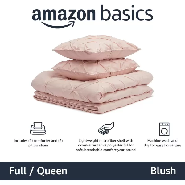 imageAmazon Basics King Size Comforter Sets AllSeason DownAlternative 3Piece Bedding Set Pinch Pleat Design Bright WhiteBlush