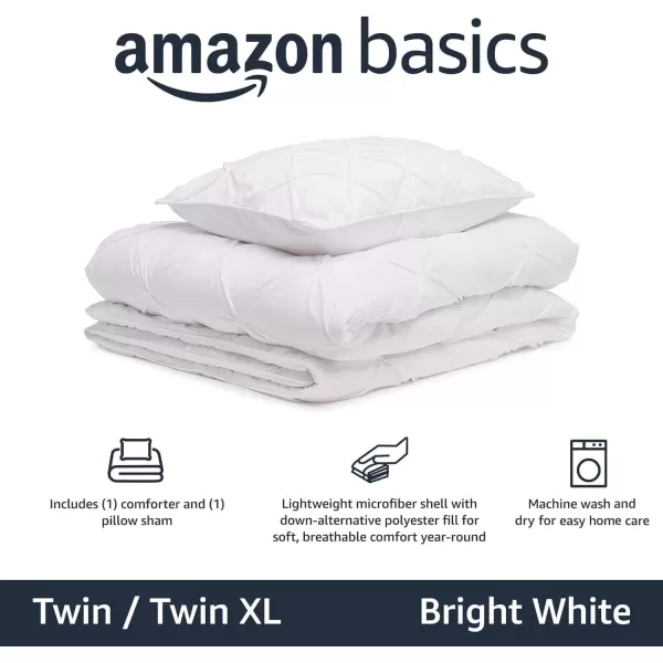 imageAmazon Basics King Size Comforter Sets AllSeason DownAlternative 3Piece Bedding Set Pinch Pleat Design Bright WhiteBright White