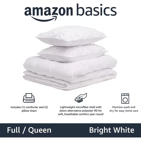 imageAmazon Basics King Size Comforter Sets AllSeason DownAlternative 3Piece Bedding Set Pinch Pleat Design Bright WhiteBright White