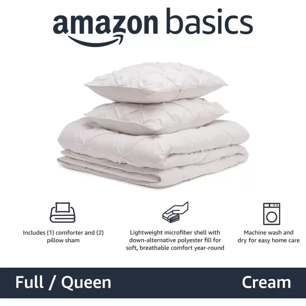imageAmazon Basics King Size Comforter Sets AllSeason DownAlternative 3Piece Bedding Set Pinch Pleat Design Bright WhiteCream