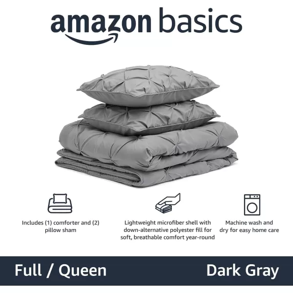 imageAmazon Basics King Size Comforter Sets AllSeason DownAlternative 3Piece Bedding Set Pinch Pleat Design Bright WhiteDark Grey