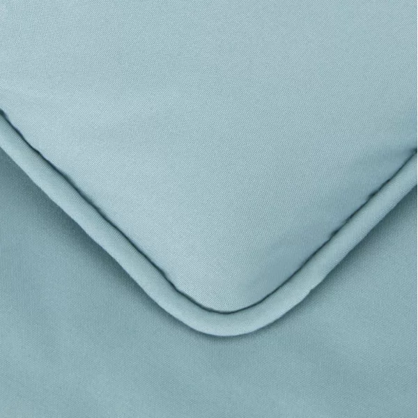 imageAmazon Basics King Size Comforter Sets AllSeason DownAlternative 3Piece Bedding Set Pinch Pleat Design Bright WhiteSpa Blue
