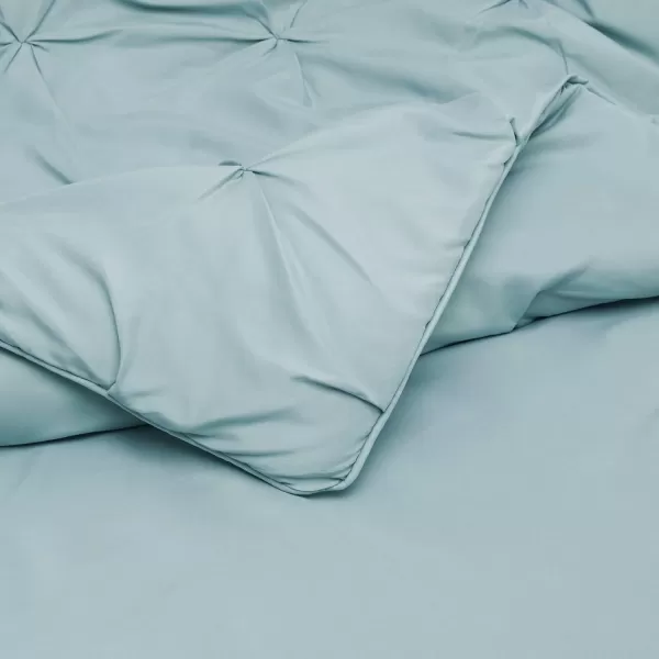 imageAmazon Basics King Size Comforter Sets AllSeason DownAlternative 3Piece Bedding Set Pinch Pleat Design Bright WhiteSpa Blue