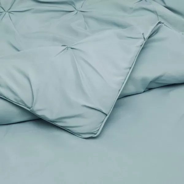 imageAmazon Basics King Size Comforter Sets AllSeason DownAlternative 3Piece Bedding Set Pinch Pleat Design Bright WhiteSpa Blue