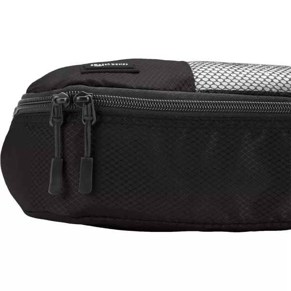 imageAmazon Basics Lightweight Packing Cubes for Travel 4 Piece Set With Double Zipper Pulls and Mesh Top Panel 100 Durable Polyester Small Sky BlueBlack