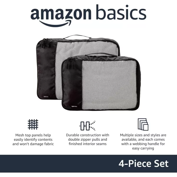 imageAmazon Basics Lightweight Packing Cubes for Travel 4 Piece Set With Double Zipper Pulls and Mesh Top Panel 100 Durable Polyester Small Sky BlueBlack