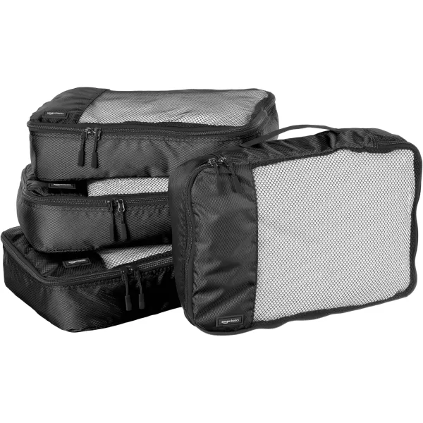 imageAmazon Basics Lightweight Packing Cubes for Travel 4 Piece Set With Double Zipper Pulls and Mesh Top Panel 100 Durable Polyester Small Sky BlueBlack