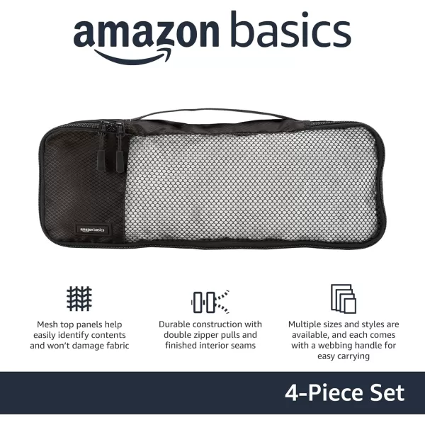imageAmazon Basics Lightweight Packing Cubes for Travel 4 Piece Set With Double Zipper Pulls and Mesh Top Panel 100 Durable Polyester Small Sky BlueBlack