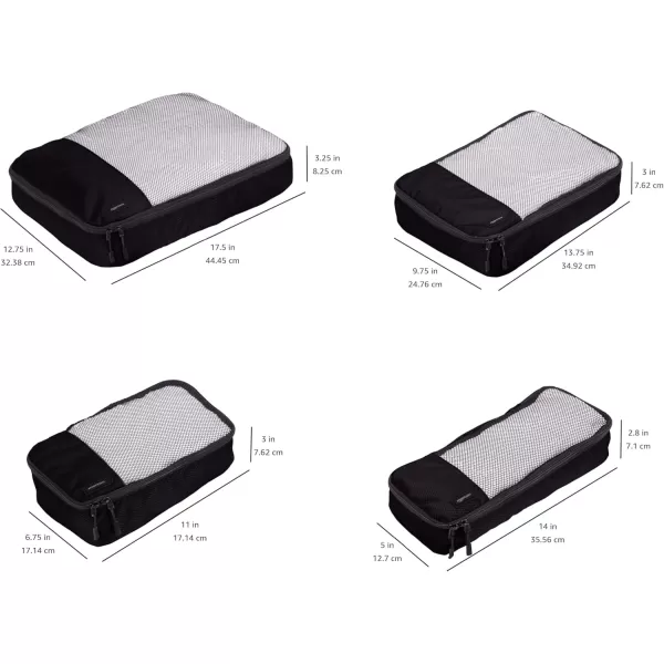 imageAmazon Basics Lightweight Packing Cubes for Travel 4 Piece Set With Double Zipper Pulls and Mesh Top Panel 100 Durable Polyester Small Sky BlueBlack