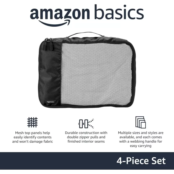 imageAmazon Basics Lightweight Packing Cubes for Travel 4 Piece Set With Double Zipper Pulls and Mesh Top Panel 100 Durable Polyester Small Sky BlueBlack