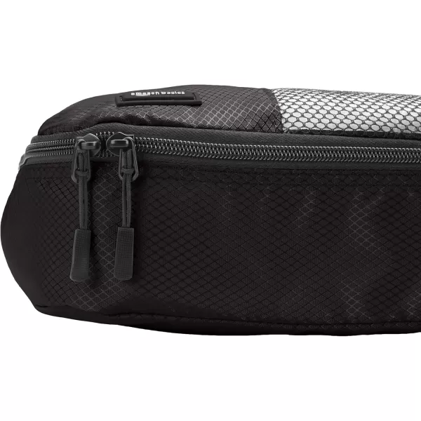 imageAmazon Basics Lightweight Packing Cubes for Travel 4 Piece Set With Double Zipper Pulls and Mesh Top Panel 100 Durable Polyester Small Sky BlueBlack
