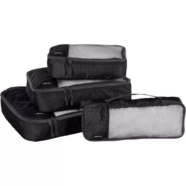 imageAmazon Basics Lightweight Packing Cubes for Travel 4 Piece Set With Double Zipper Pulls and Mesh Top Panel 100 Durable Polyester Small Sky BlueBlack