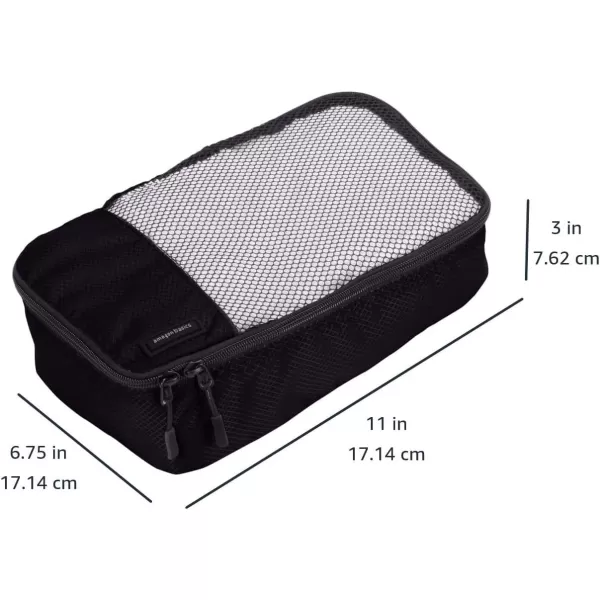 imageAmazon Basics Lightweight Packing Cubes for Travel 4 Piece Set With Double Zipper Pulls and Mesh Top Panel 100 Durable Polyester Small Sky BlueBlack