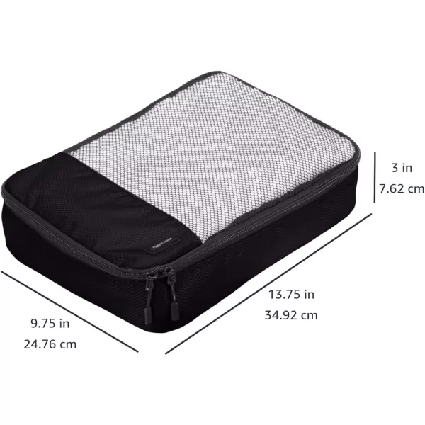 imageAmazon Basics Lightweight Packing Cubes for Travel 4 Piece Set With Double Zipper Pulls and Mesh Top Panel 100 Durable Polyester Small Sky BlueBlack