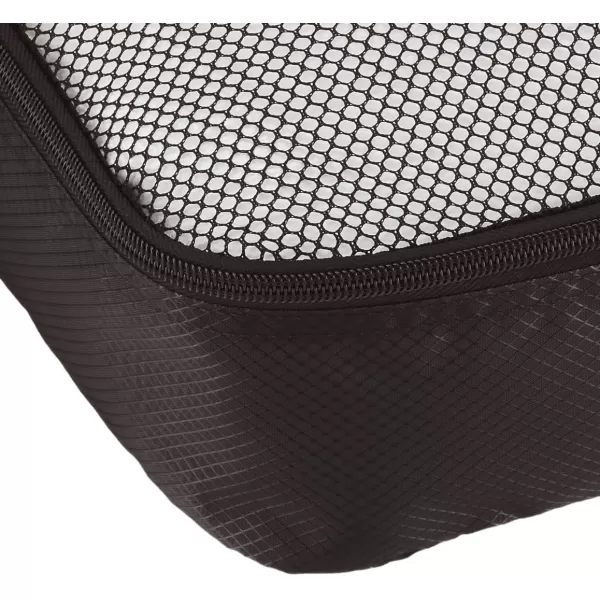 imageAmazon Basics Lightweight Packing Cubes for Travel 4 Piece Set With Double Zipper Pulls and Mesh Top Panel 100 Durable Polyester Small Sky BlueBlack
