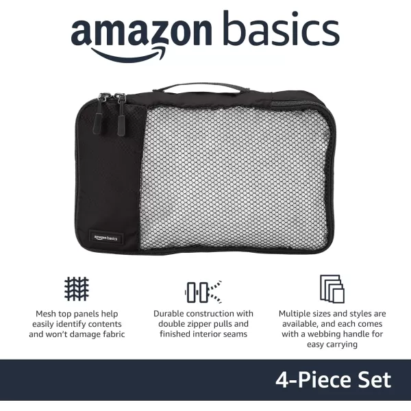 imageAmazon Basics Lightweight Packing Cubes for Travel 4 Piece Set With Double Zipper Pulls and Mesh Top Panel 100 Durable Polyester Small Sky BlueBlack