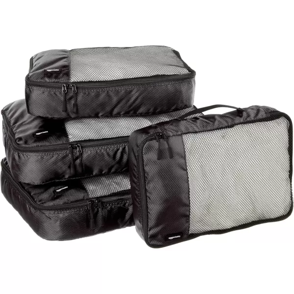 imageAmazon Basics Lightweight Packing Cubes for Travel 4 Piece Set With Double Zipper Pulls and Mesh Top Panel 100 Durable Polyester Small Sky BlueBlack