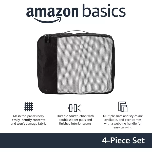 imageAmazon Basics Lightweight Packing Cubes for Travel 4 Piece Set With Double Zipper Pulls and Mesh Top Panel 100 Durable Polyester Small Sky BlueBlack