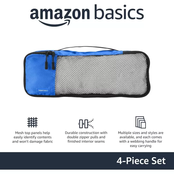 imageAmazon Basics Lightweight Packing Cubes for Travel 4 Piece Set With Double Zipper Pulls and Mesh Top Panel 100 Durable Polyester Small Sky BlueBlue