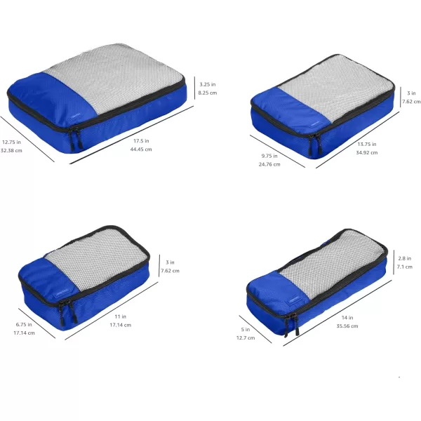 imageAmazon Basics Lightweight Packing Cubes for Travel 4 Piece Set With Double Zipper Pulls and Mesh Top Panel 100 Durable Polyester Small Sky BlueBlue