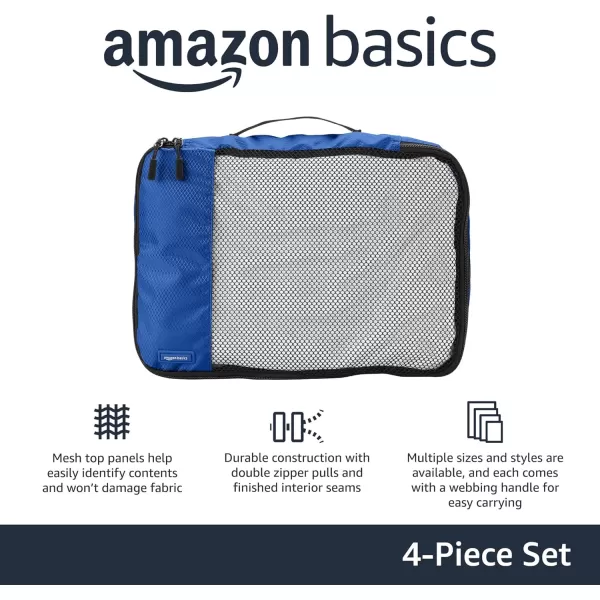 imageAmazon Basics Lightweight Packing Cubes for Travel 4 Piece Set With Double Zipper Pulls and Mesh Top Panel 100 Durable Polyester Small Sky BlueBlue
