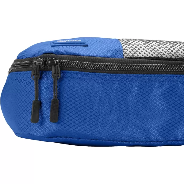 imageAmazon Basics Lightweight Packing Cubes for Travel 4 Piece Set With Double Zipper Pulls and Mesh Top Panel 100 Durable Polyester Small Sky BlueBlue
