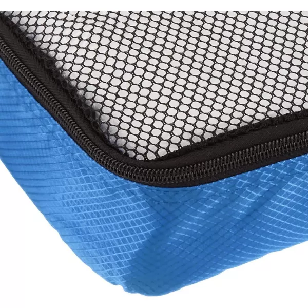 imageAmazon Basics Lightweight Packing Cubes for Travel 4 Piece Set With Double Zipper Pulls and Mesh Top Panel 100 Durable Polyester Small Sky BlueBlue