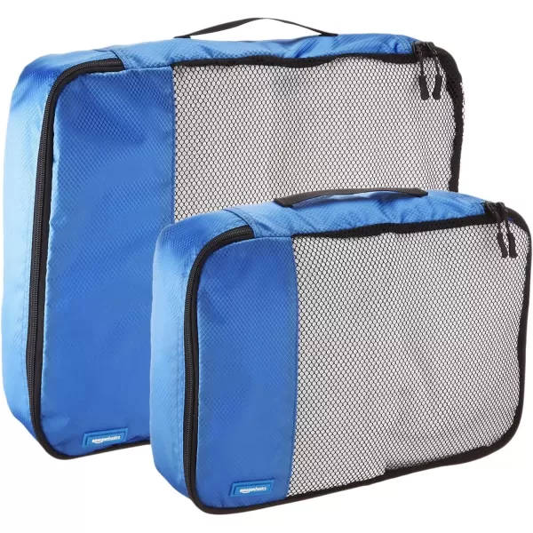 imageAmazon Basics Lightweight Packing Cubes for Travel 4 Piece Set With Double Zipper Pulls and Mesh Top Panel 100 Durable Polyester Small Sky BlueBlue
