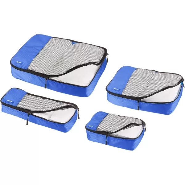 imageAmazon Basics Lightweight Packing Cubes for Travel 4 Piece Set With Double Zipper Pulls and Mesh Top Panel 100 Durable Polyester Small Sky BlueBlue
