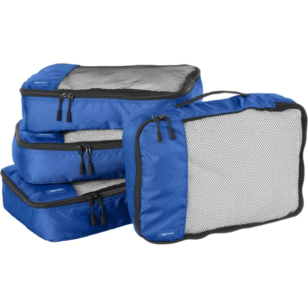 imageAmazon Basics Lightweight Packing Cubes for Travel 4 Piece Set With Double Zipper Pulls and Mesh Top Panel 100 Durable Polyester Small Sky BlueBlue