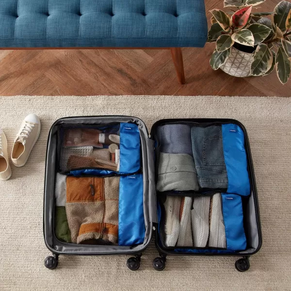 imageAmazon Basics Lightweight Packing Cubes for Travel 4 Piece Set With Double Zipper Pulls and Mesh Top Panel 100 Durable Polyester Small Sky BlueBlue