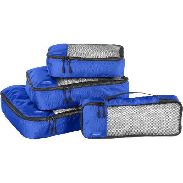 imageAmazon Basics Lightweight Packing Cubes for Travel 4 Piece Set With Double Zipper Pulls and Mesh Top Panel 100 Durable Polyester Small Sky BlueBlue