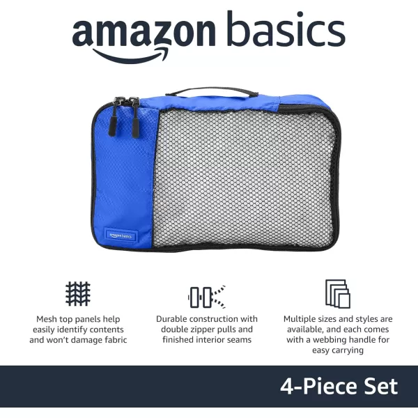 imageAmazon Basics Lightweight Packing Cubes for Travel 4 Piece Set With Double Zipper Pulls and Mesh Top Panel 100 Durable Polyester Small Sky BlueBlue