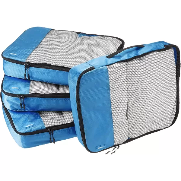imageAmazon Basics Lightweight Packing Cubes for Travel 4 Piece Set With Double Zipper Pulls and Mesh Top Panel 100 Durable Polyester Small Sky BlueBlue