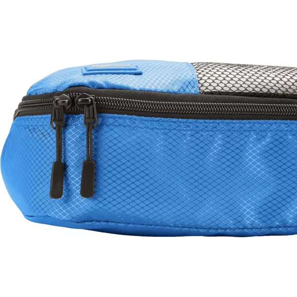 imageAmazon Basics Lightweight Packing Cubes for Travel 4 Piece Set With Double Zipper Pulls and Mesh Top Panel 100 Durable Polyester Small Sky BlueBlue