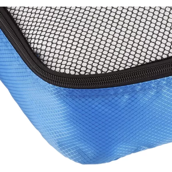 imageAmazon Basics Lightweight Packing Cubes for Travel 4 Piece Set With Double Zipper Pulls and Mesh Top Panel 100 Durable Polyester Small Sky BlueBlue