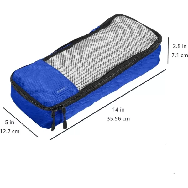 imageAmazon Basics Lightweight Packing Cubes for Travel 4 Piece Set With Double Zipper Pulls and Mesh Top Panel 100 Durable Polyester Small Sky BlueBlue