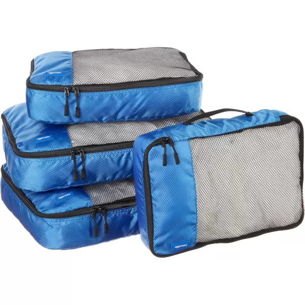 imageAmazon Basics Lightweight Packing Cubes for Travel 4 Piece Set With Double Zipper Pulls and Mesh Top Panel 100 Durable Polyester Small Sky BlueBlue