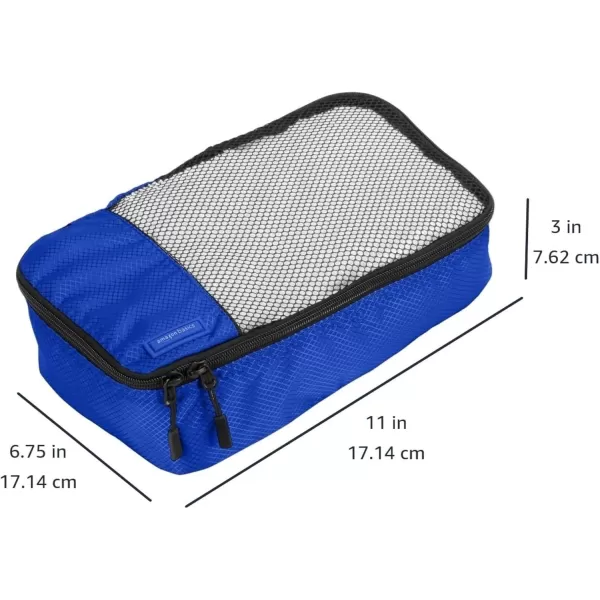 imageAmazon Basics Lightweight Packing Cubes for Travel 4 Piece Set With Double Zipper Pulls and Mesh Top Panel 100 Durable Polyester Small Sky BlueBlue