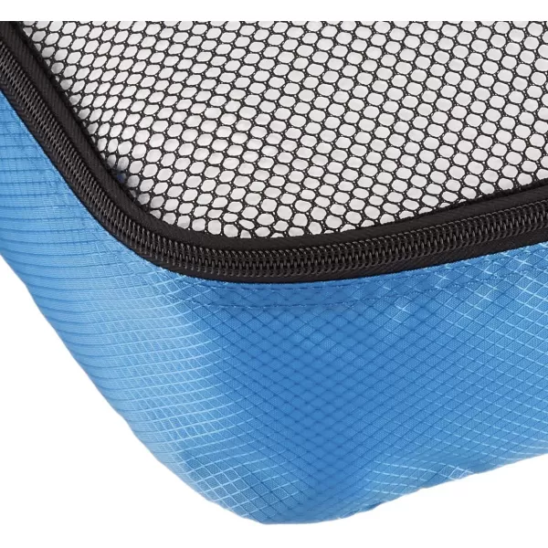 imageAmazon Basics Lightweight Packing Cubes for Travel 4 Piece Set With Double Zipper Pulls and Mesh Top Panel 100 Durable Polyester Small Sky BlueBlue