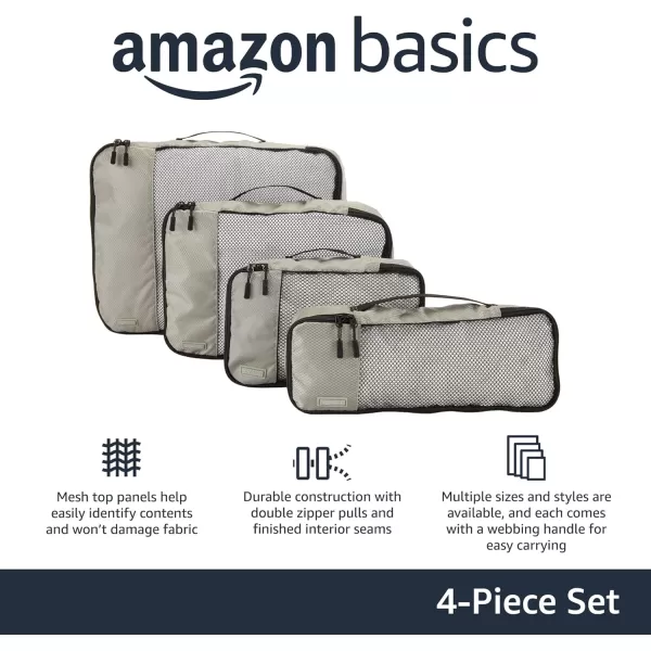imageAmazon Basics Lightweight Packing Cubes for Travel 4 Piece Set With Double Zipper Pulls and Mesh Top Panel 100 Durable Polyester Small Sky BlueGray