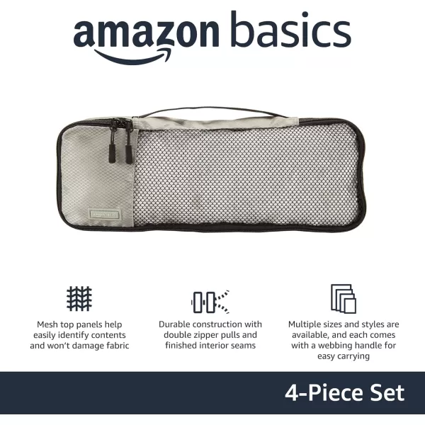 imageAmazon Basics Lightweight Packing Cubes for Travel 4 Piece Set With Double Zipper Pulls and Mesh Top Panel 100 Durable Polyester Small Sky BlueGray