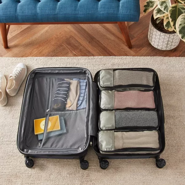 imageAmazon Basics Lightweight Packing Cubes for Travel 4 Piece Set With Double Zipper Pulls and Mesh Top Panel 100 Durable Polyester Small Sky BlueGray