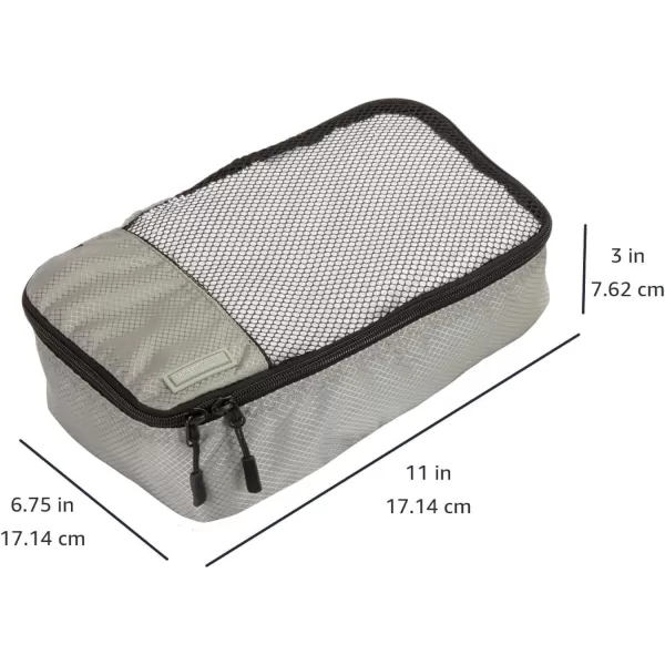 imageAmazon Basics Lightweight Packing Cubes for Travel 4 Piece Set With Double Zipper Pulls and Mesh Top Panel 100 Durable Polyester Small Sky BlueGray