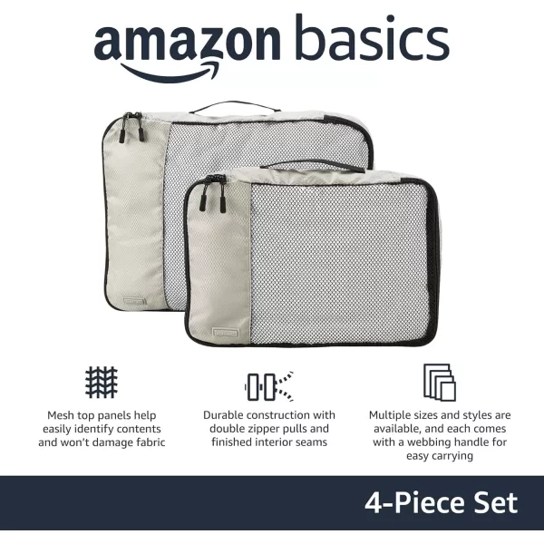 imageAmazon Basics Lightweight Packing Cubes for Travel 4 Piece Set With Double Zipper Pulls and Mesh Top Panel 100 Durable Polyester Small Sky BlueGray